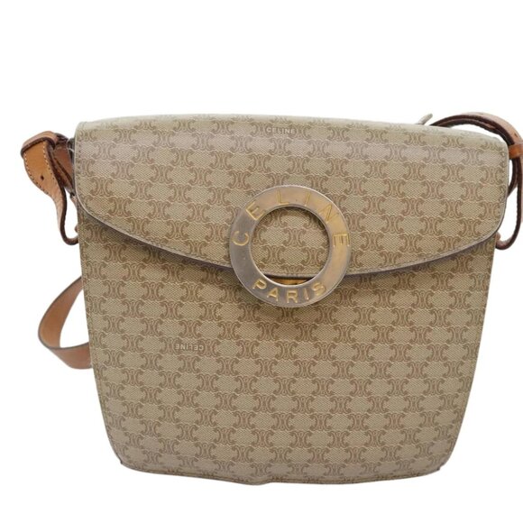 CELINE Macadam Canvas Shoulder Bag Beige Gold Auth ep5915 - Picture 11 of 14